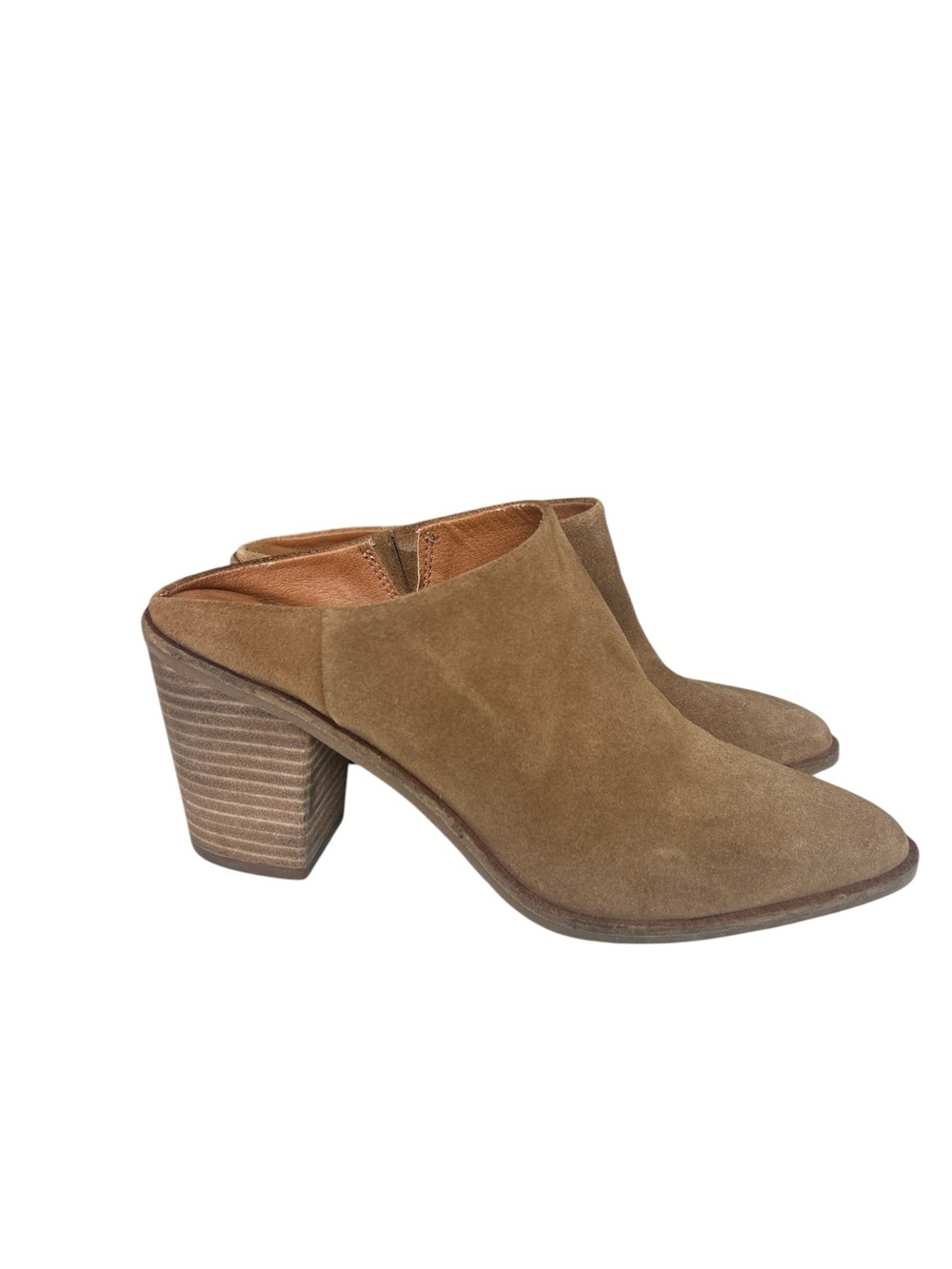 Lucky Brand Suede Tan Slip-On Mule Heels